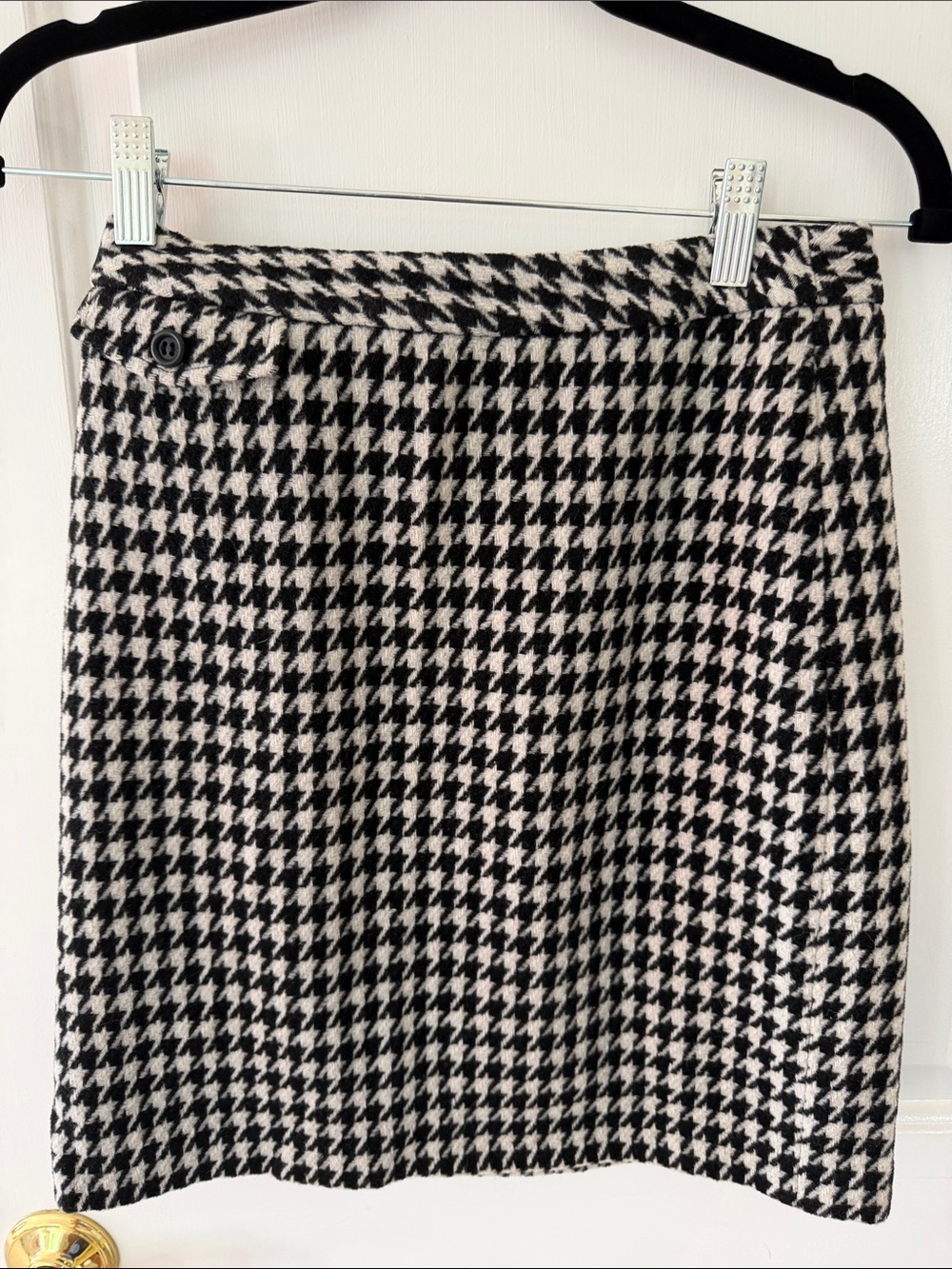 J.Crew Classic Black and White Houndstooth Wool-Blend Skirt